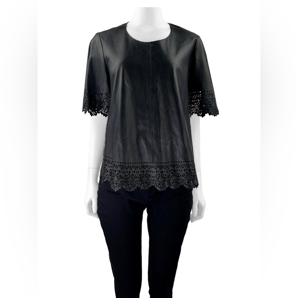 J. Crew Black Leather Lace Top